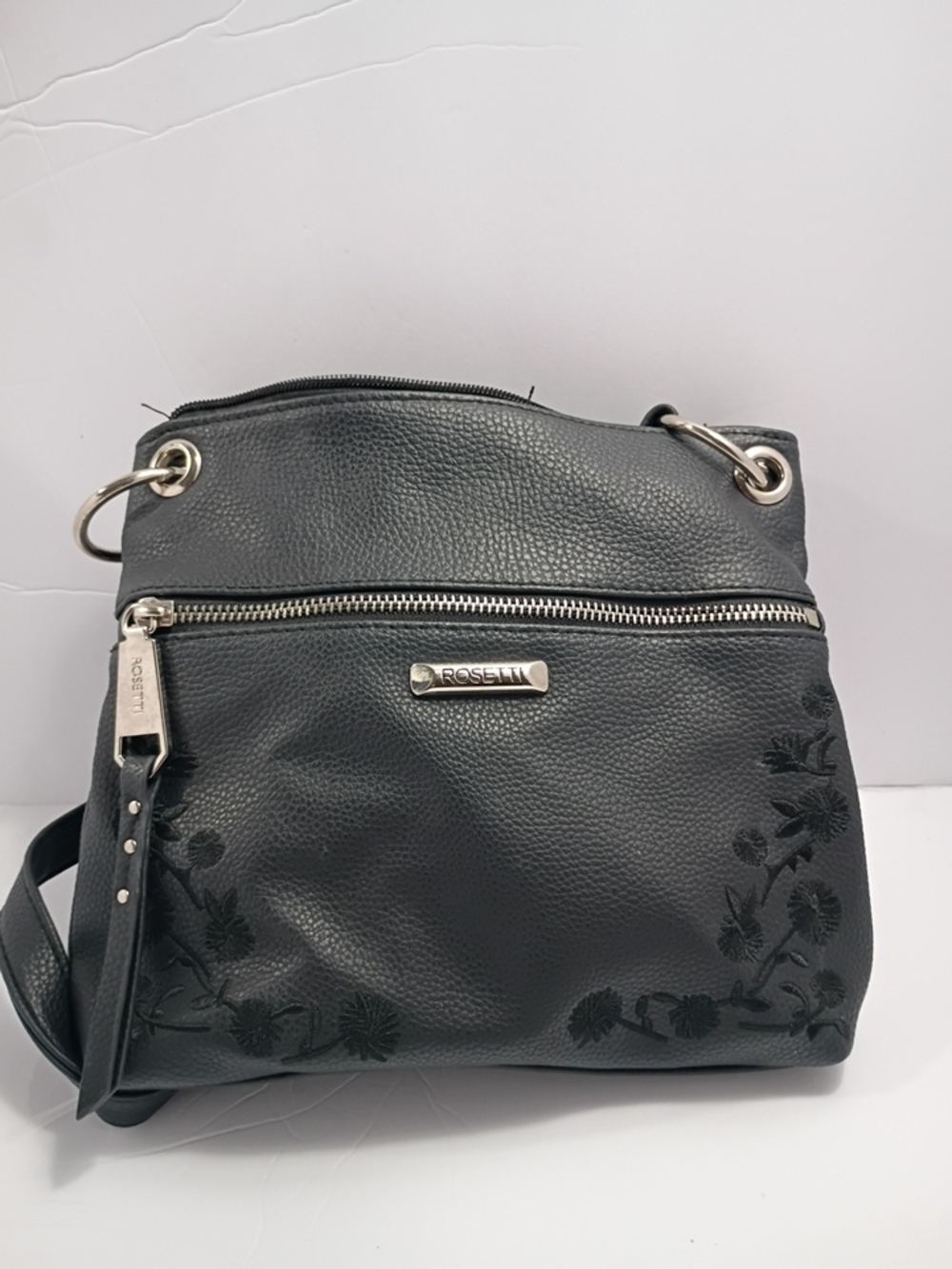 Rosetti Black Floral Embroidered Crossbody Bag